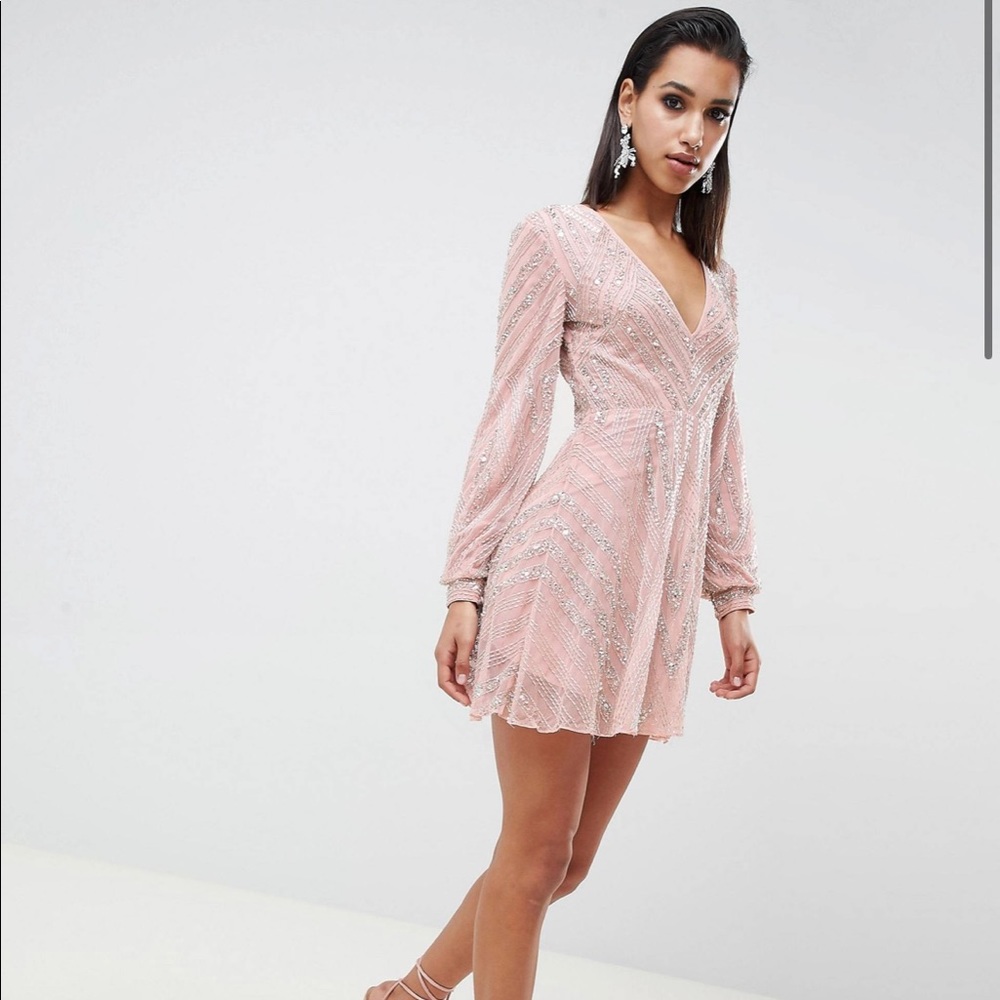 ASOS embellished beaded skater dress with bell sleeve